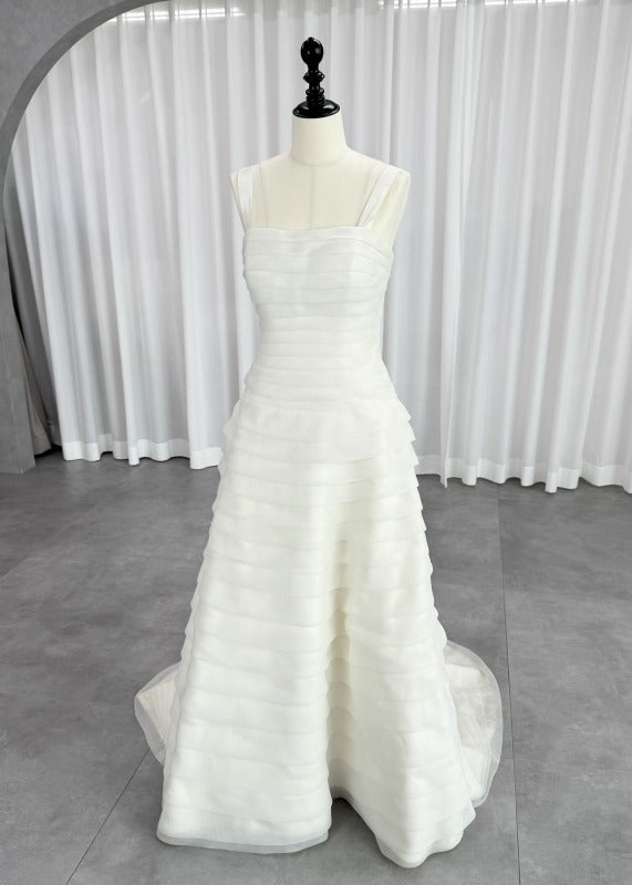 Pronovias a-line 웨딩 드레스 아이보리 흰색 첫 번째 소유자 어깨