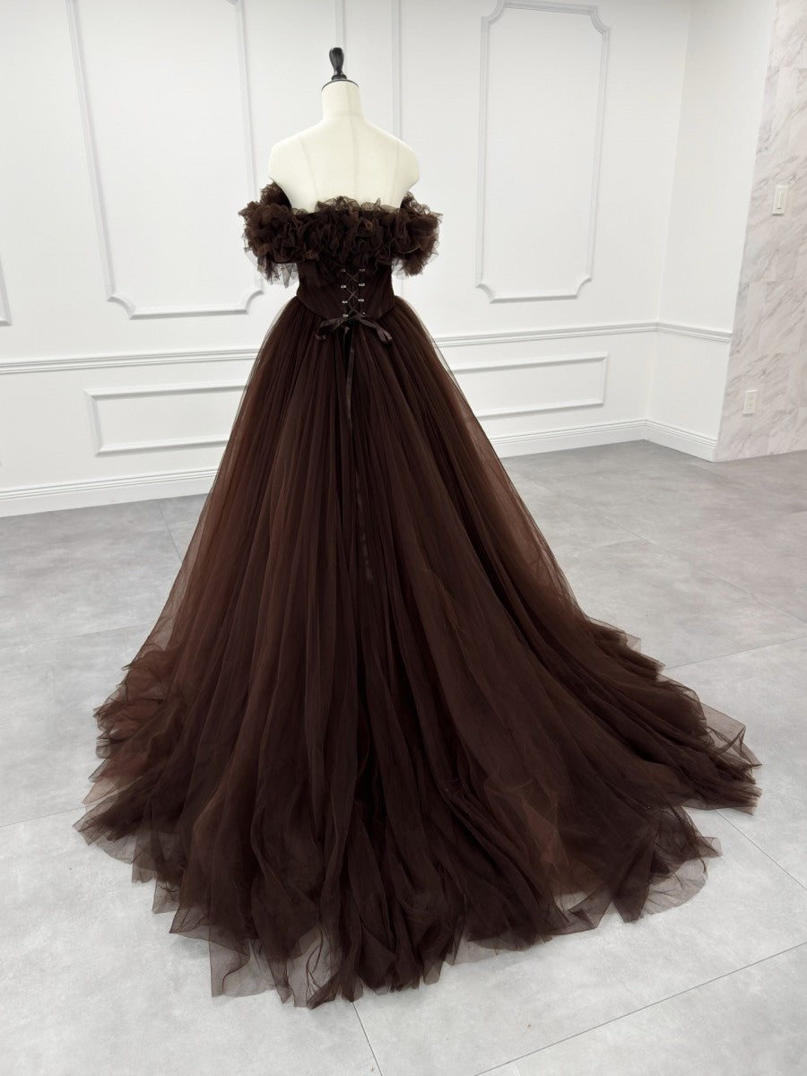 Tunoahwedding NOA0058_BROWN COLOR DRESS PRINKESS LINE